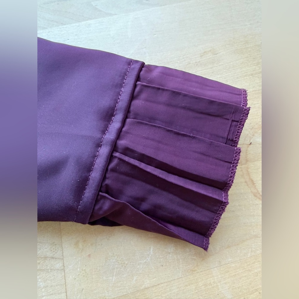 Lane Bryant 22W Plum Satin Bomber Jacket Snap Pocket Ruffle Trim Plus Chic - Picture 8 of 14